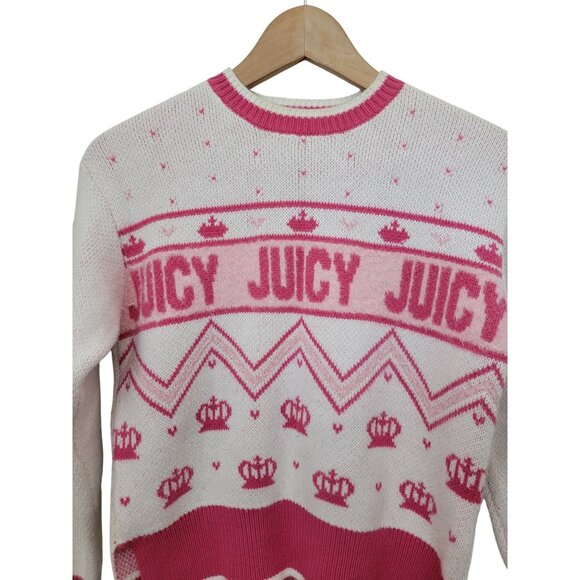 Juicy Couture JUICY Pink & White Acrylic Knit Crewneck Sweater Sz XS - Picture 5 of 8